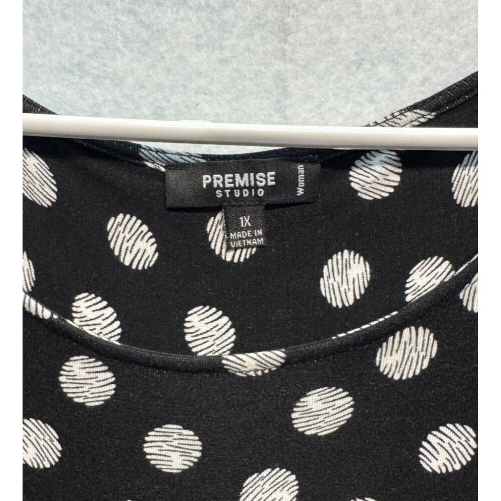 Black & White Polka Dot 3/4 Sleeve Top Womens 1X Premise Studio Lightweight - Picture 3 of 9